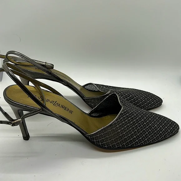 Yves Saint Laurent Auth Gray/Gold Strappy Stiletto Heel Shoes **Size 10** 🔥🔥 - Picture 4 of 10